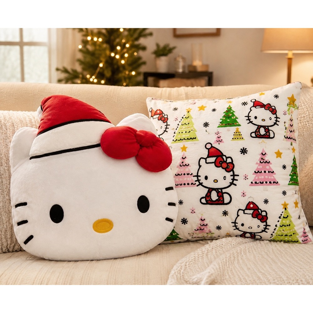 Hello Kitty by Sanrio Christmas Decorative Pillows 2 Pack Santa Hat white NWT